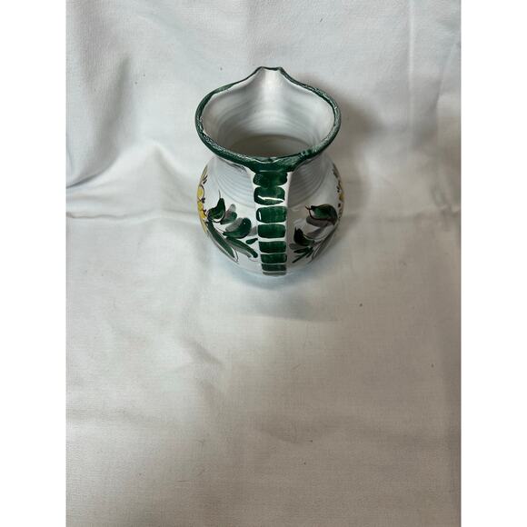Vintage Berkshire Pottery Hand Painted Pitcher Green Flowers Handle 6" - Picture 6 of 6
